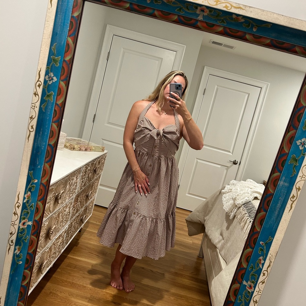 Anthropologie Brown Polka Dot Midi Dress